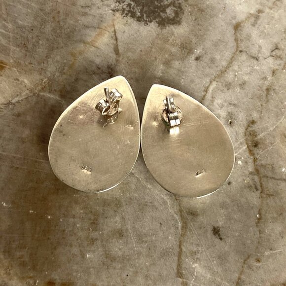 Sterling Silver 925 Southwest Style Malachite Teardrop Shaped Pierced Earrings - Picture 7 of 15